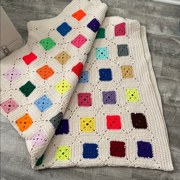 Vintage Handmade Colorful Crochet Blanket - Picture 2 of 2